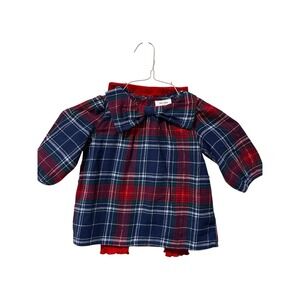 Okie Dokie Baby Girls 12M Navy Blue‎ Plaid Long Sleeve Dress & Red Leggings Set